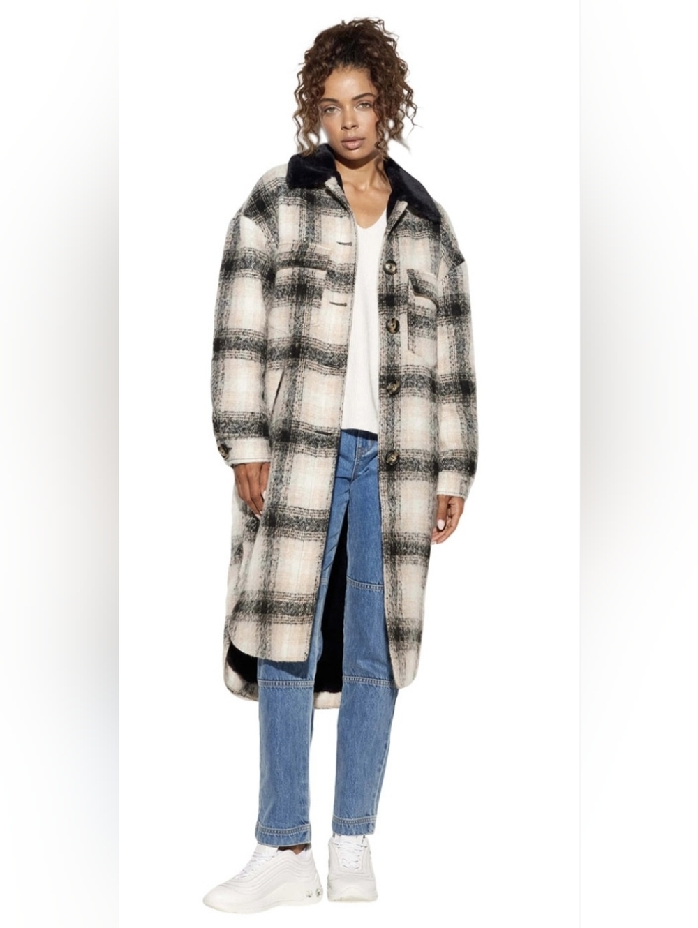 Apparis James Faux Fur Lined Plaid Shirt Coat Size Medium